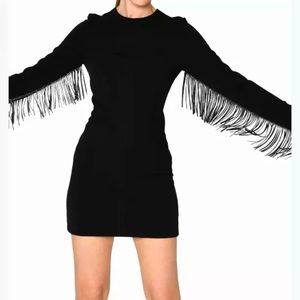 Nicole Miller rhinestone fringe sleeve cocktail mini dress